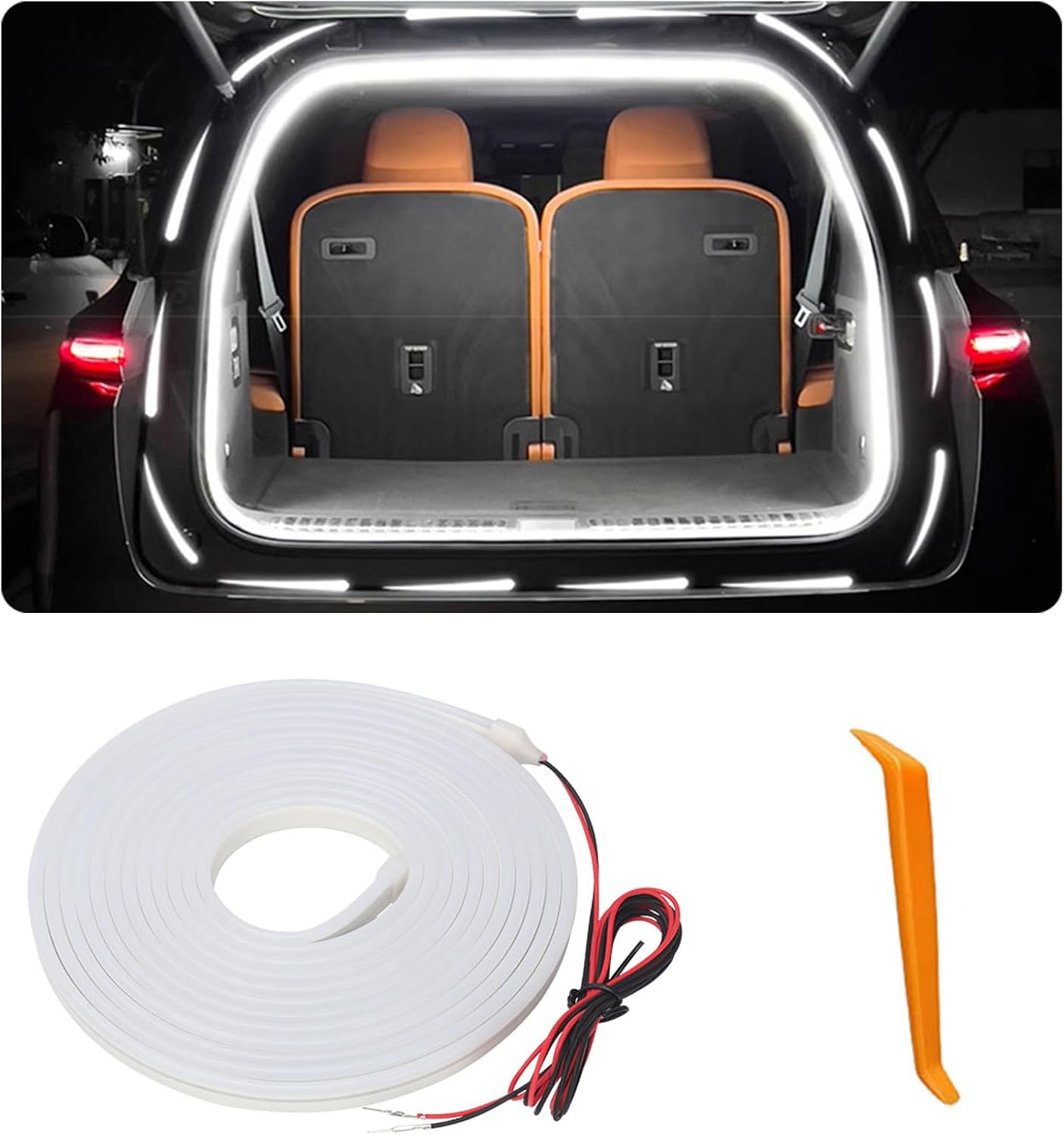 617jp2y2CxL._AC_SL1500_.jpg Car LED Strip Lights, Dynamic Trunk Ambient Light, White Colors 157.48" Flexible Led Light Strip, Easy Install, Waterproof, Universal Fit for Car Trunks, SUVs - Image 1