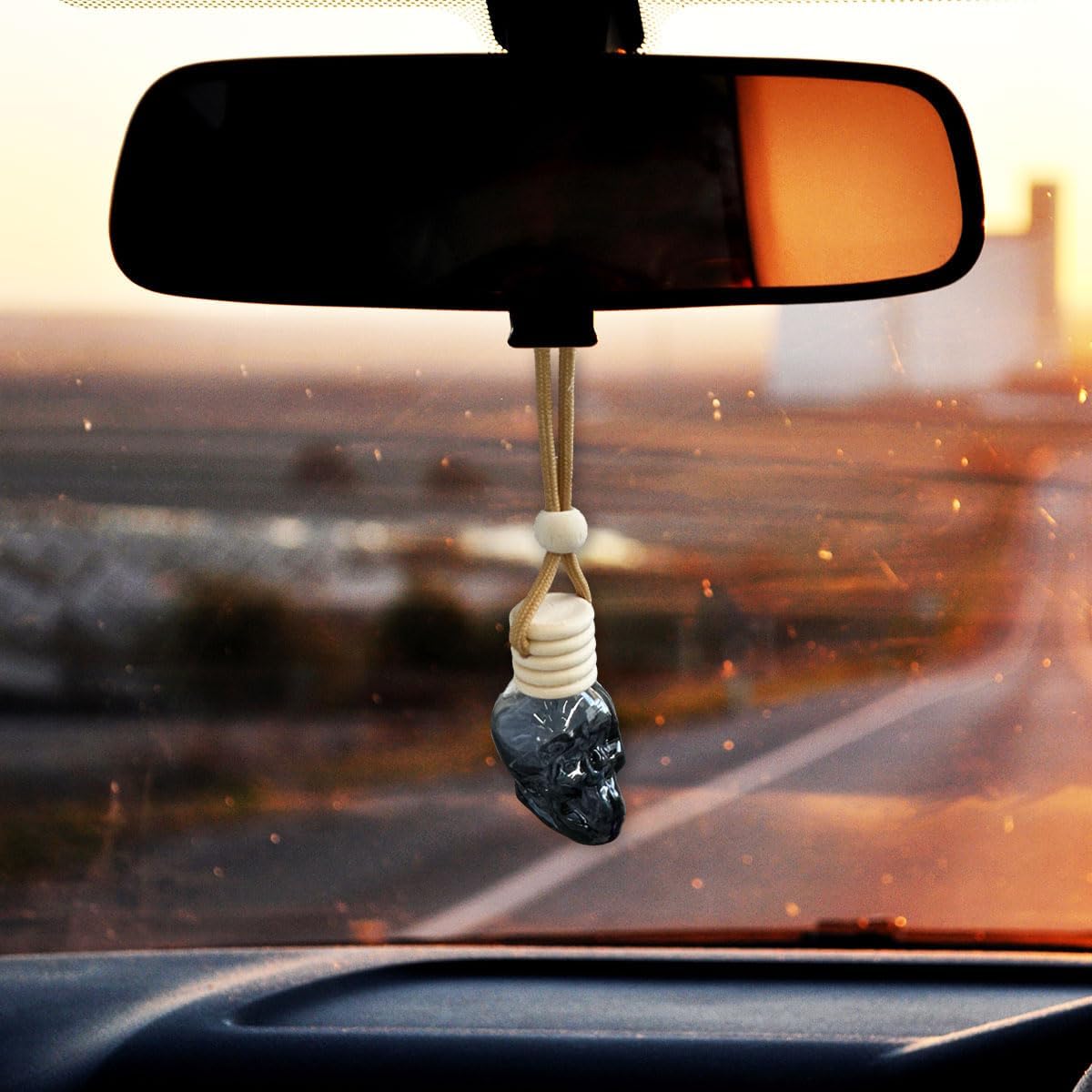 61YxK3rbFL._AC_SL1200_.jpg 2PCS Hanging Car Essential Oil Diffuser Bottles, Skull Auto Interior Decoration Pendant, Refillable 8ml Empty Glass Bottle Auto Ornament, Funny Car Rear View Mirror Charm Accessories (Shoelace) - Image 1