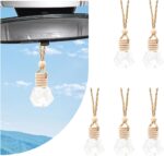 5 PCS 8ml Hanging Car Air Freshener, Transparent Glass Vehicle Perfume Bottles with Wooden Cap & Rope, Universal Empty Air Diffuser Fragrance Ornament for Cars Trucks SUVs (Rhombic)
