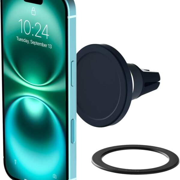 Compatible Air Vent Car Phone Holder. Unversal Magnetic Car Phone Mount for iPhone 12/13/14/15/16 Series & Android Phones via Included Magnetic Ring Adapter