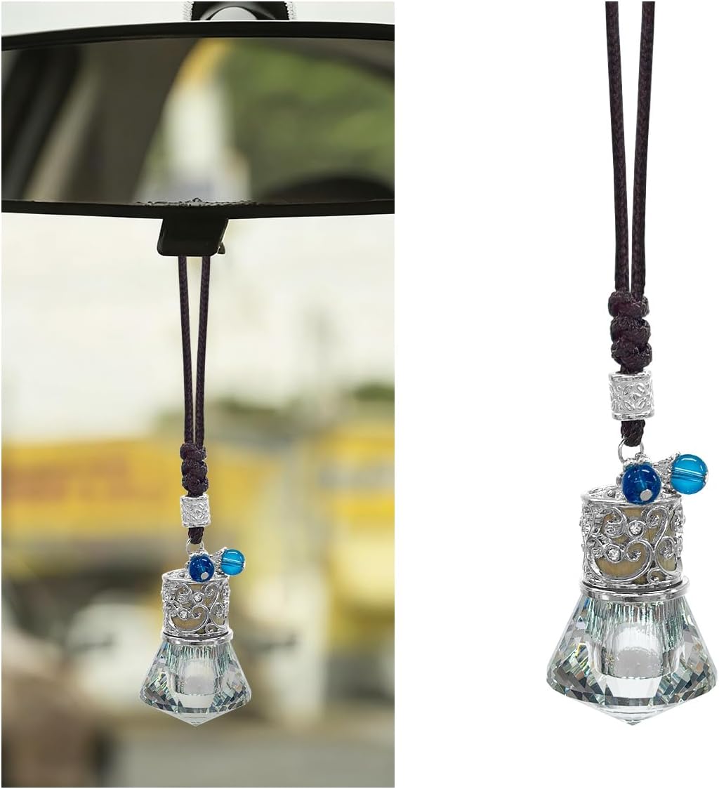 61qkybF3DvL._AC_SL1200_.jpg Hanging Car Essential Oil Diffuser Bottle, Crystal Diamond Car Rear View Mirror Charm, 8 ml Empty Glass Bottle Pendant, Elegant Auto Interior Decoration Accessories (Diamand) - Image 1