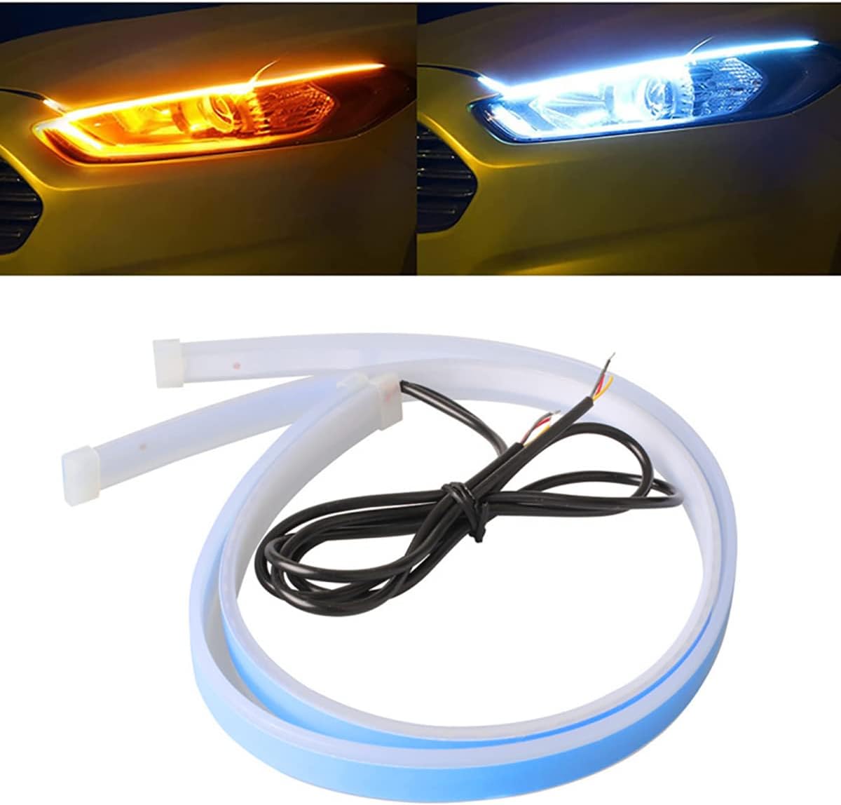 61roZCrbyzL._AC_SL1200_.jpg Car LED Strip Lights, 2Pcs 24 Inch Flexible LED Headlight Strips Dual Color White Turn Signal Yellow Lights Waterproof Car Daytime Running Light Strip for Truck SUV - Image 1