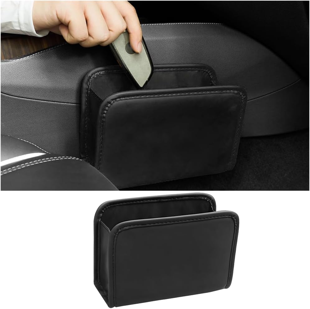 61tbPSUWyeL._AC_SL1200_.jpg Car Trash Can, Leather Foldable Vehicle Garbage Organizer Holder, Multi-Function Automotive Interior Dustbin Storage Hanging Container Accessories, Universal for , Sedan, Truck (Black) - Image 1