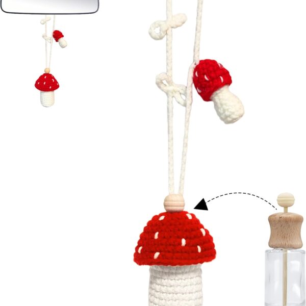 Cute Crochet Car Air Freshener Hanging Crochet Car Accessories, Cute Cars Fresheners for Women, Red Mushroom