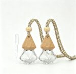 Set of 2 Hanging car air fresheners; Empty Bottles can be refilled with Natural car air fresheners; Essential Oil car Diffuser; Transparent Glass Pendant with Wooden Cap and Hanging Cord