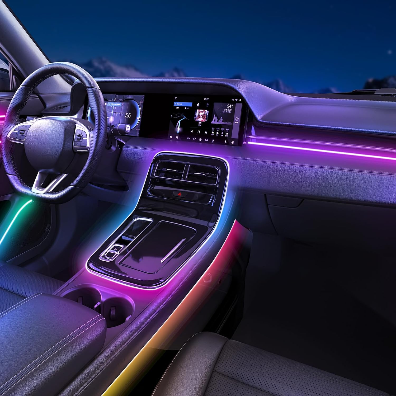 71GXR1EwHL._AC_SL1500_.jpg 118" Acrylic Interior Car Lights, 0.08in Ultra-Thin Thickness Ambient Lighting Kits with Smart APP, RGB 2 in 1 USB Powered Car LED Strip Light Music Sync Neon Strip for Vehicle (2 * 59in) - Image 1