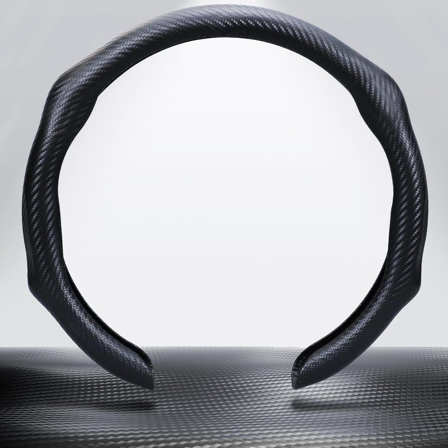 71IUqgYUWcL._AC_SL1500_.jpg Car Steering Wheel Cover, Carbon Fiber Steering Wheel Protector 5D Sport Non-Slip, Comfortable & Breathable Car Interior Decoration, Universal Fit 14.5"-15" Steering Wheel - Image 1