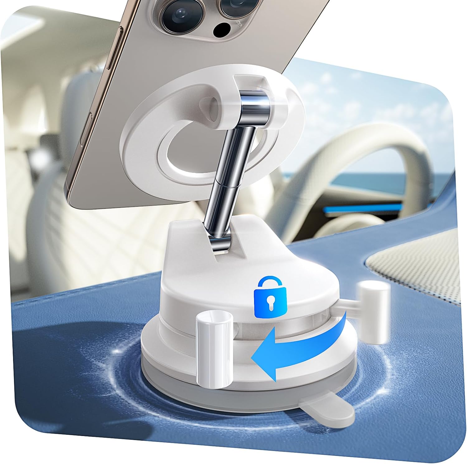 71KzxiRuQL._AC_SL1500_.jpg Vacuum-Suction Magnetic Car Phone Mount — 360° Adjustable Suction Cup Base for Vehicles - Image 1