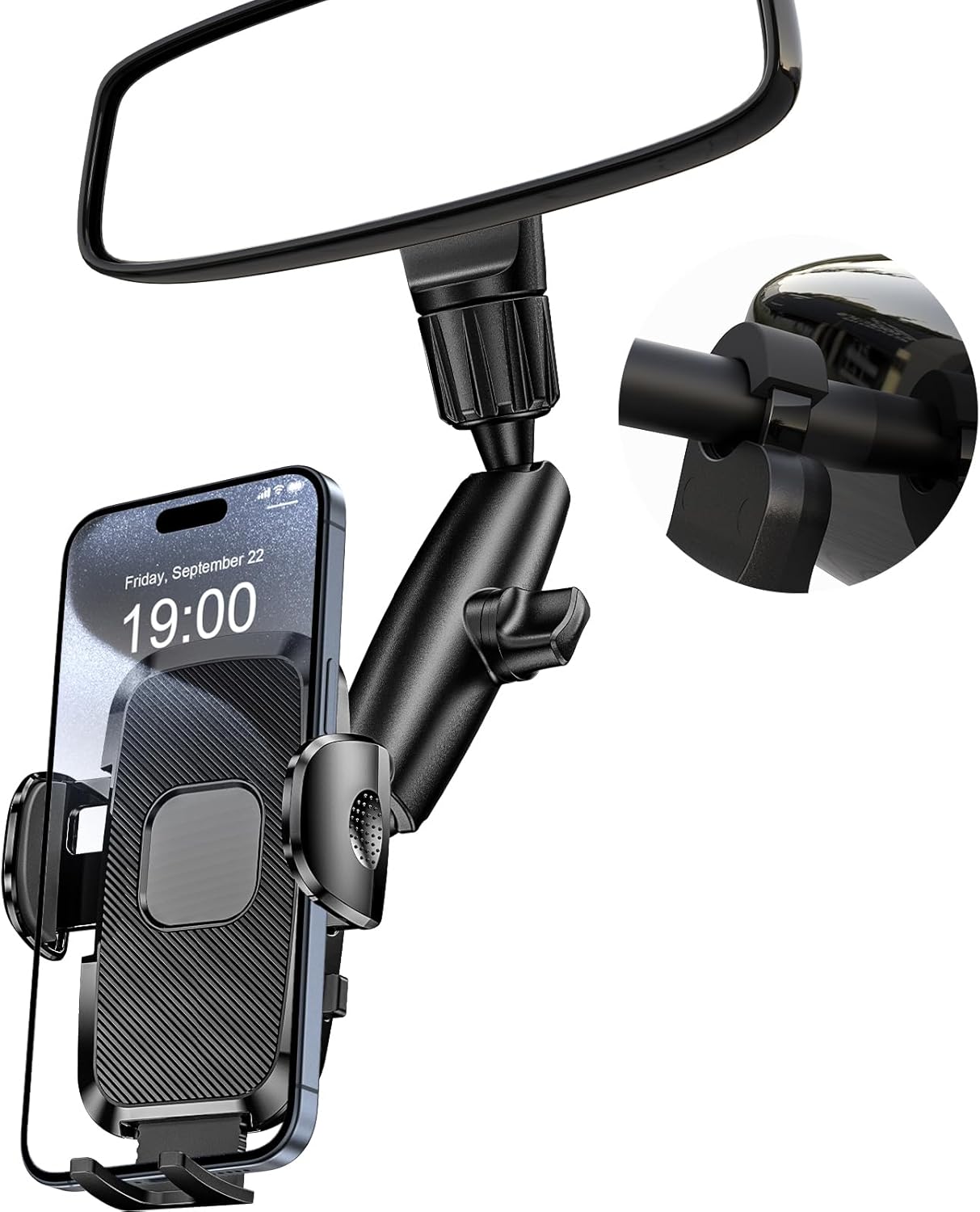 71Pj3wof6ML._AC_SL1500_.jpg Car Rearview Mirror Phone Mount — 360° Rotatable & Adjustable Universal Holder - Image 1