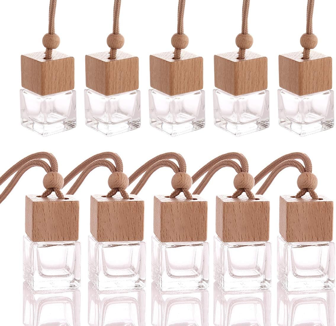 71RUB0pFwYL._AC_SL1227_.jpg 10 Pcs 8ml Car Air Freshener Ornament,Empty Clear Glass Essential Oil Diffuser Perfume Aromatherapy Pendant Vials with Wooden Caps & Hanging String-Free 1 Funnel&Dropper - Image 1