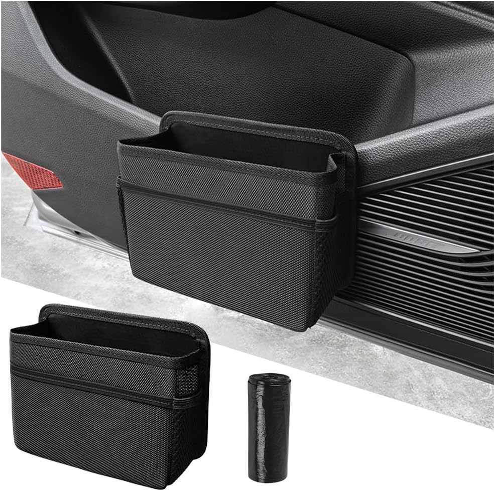 71SUzoGyLNL._AC_SL1200_.jpg Car Trash Can, Foldable Mini Vehicle Trash Bin Garbage Organizer Holder, Waterproof Automotive Interior Hanging Dustbin Storage Bag Container Accessories, Universal for Most Cars (Black) - Image 1