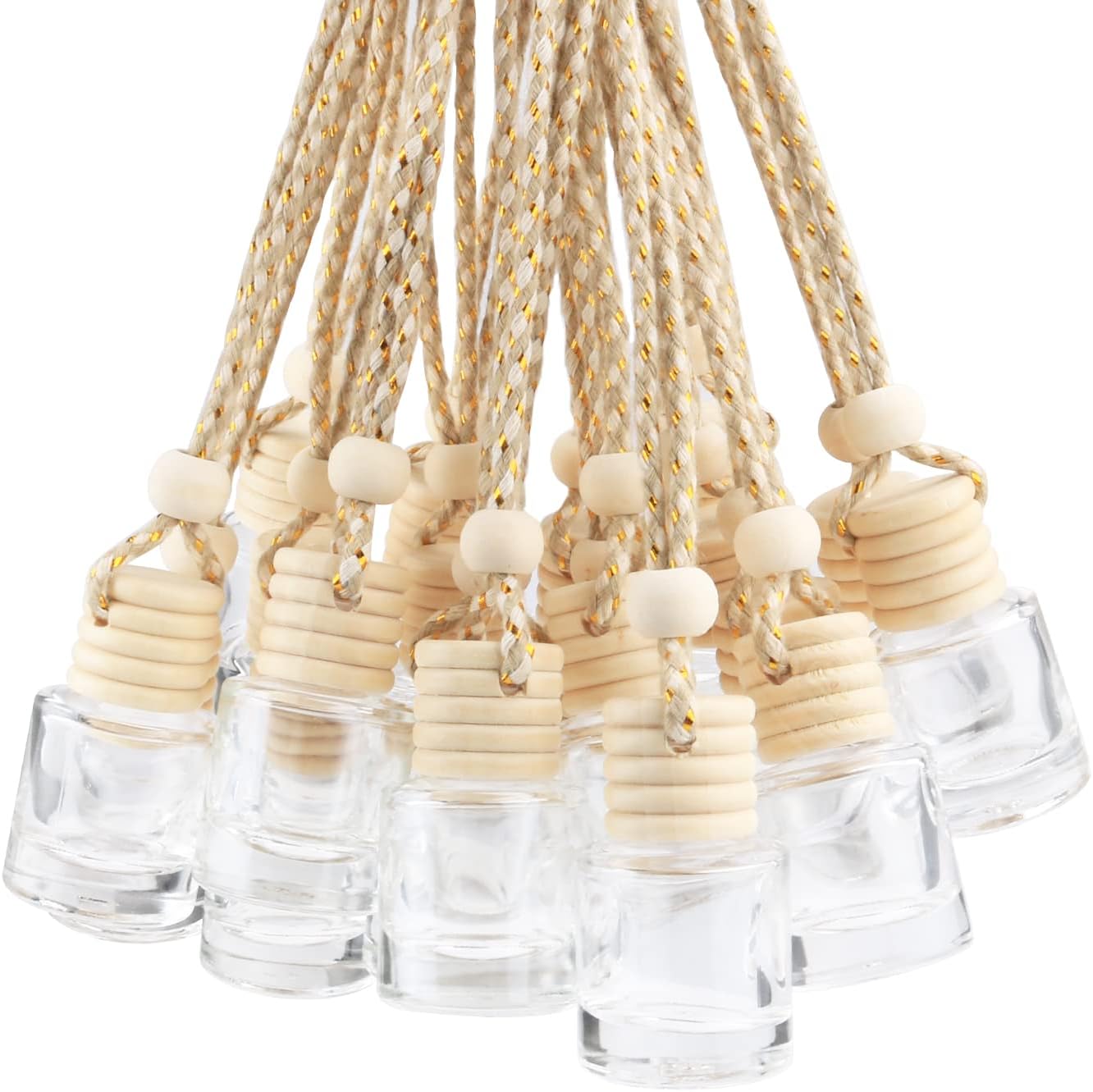 71Yw9wp-NeL._AC_SL1500_.jpg 20 Pcs 8ml Hanging Car Air Freshener Diffuser,Empty Clear Glass Essential Diffuser Oil Aromatherapy Fragrance Perfume Pendant Glass Vials with Wooden Caps & Hanging String,Cylindrical - Image 1