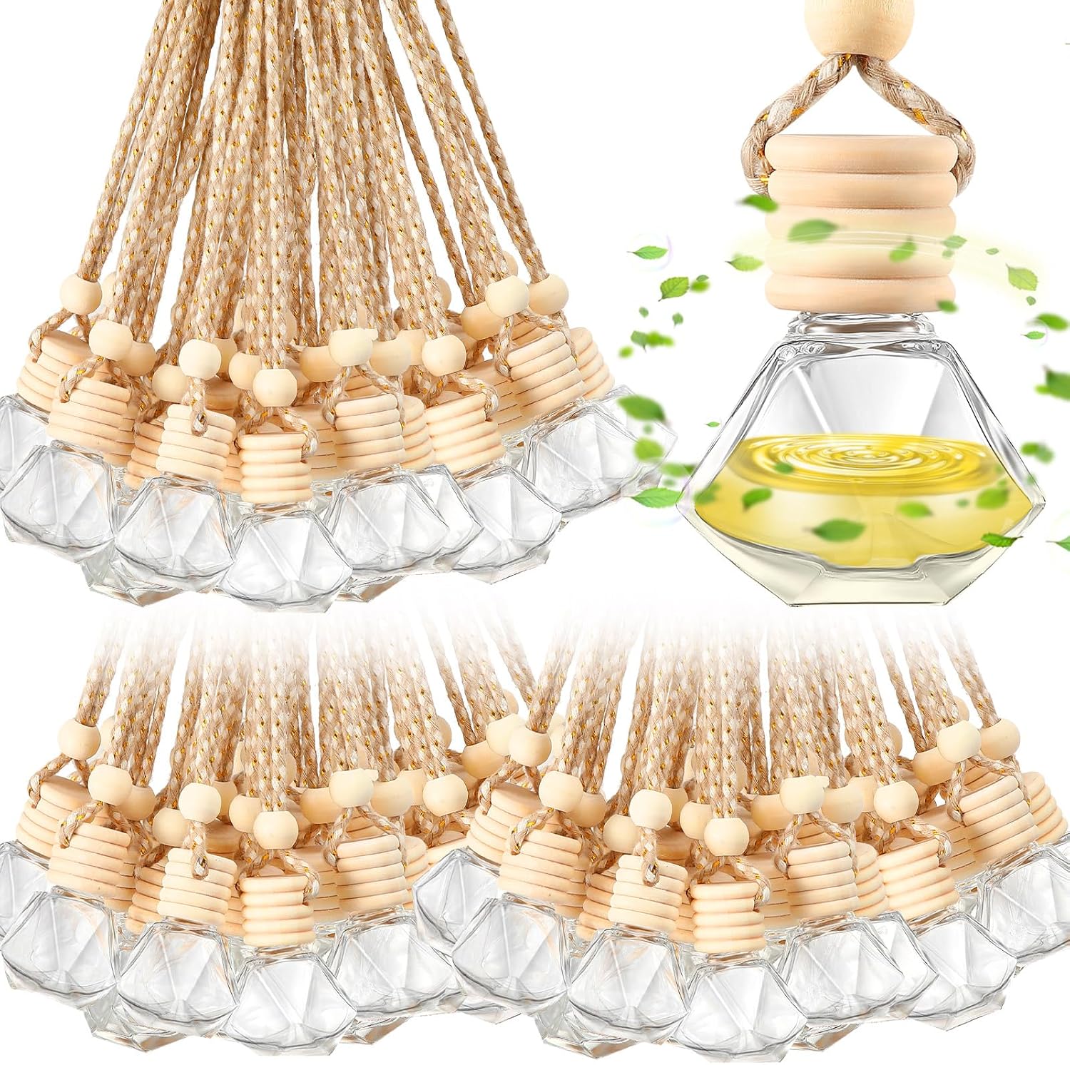 81Q4ua4EjEL._AC_SL1500_.jpg 200 Pcs Car Diffuser Bottles Air Freshener Bulk, Hanging Empty Glass Perfume Bottles Refillable Air Freshener Pendant Fragrance Vials Ornament Decor with Wooden Caps String(Classic) - Image 1