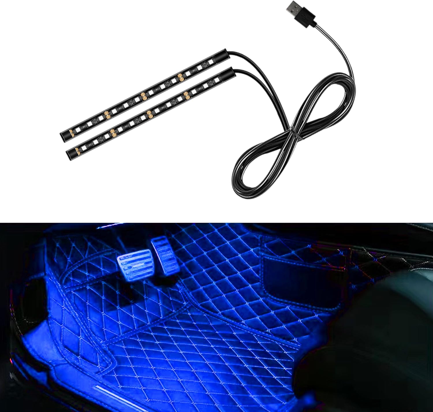 81Wq9srOuqL._AC_SL1500_.jpg Car LED Strip Light, 24 LED RGB Neon Auto Interior Atmosphere Lights, 12V USB Port Under Dash Ambient Night Light, Universal Decorative Lamp Accessory for Car Truck (Blue, USB) - Image 1
