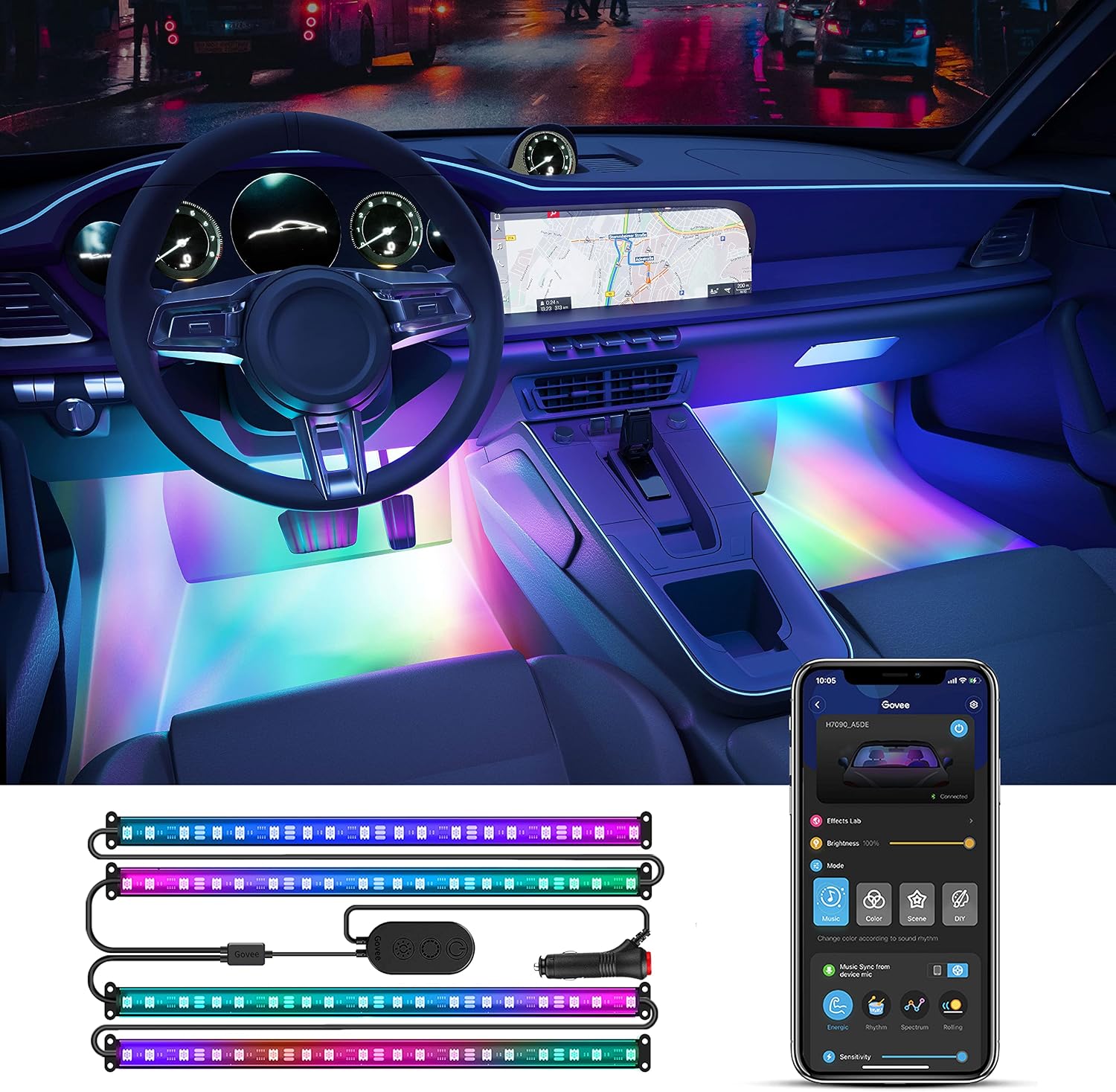 91MP3RUgDSS._AC_SL1500_.jpg Car LED Strip Lights, Smart Interior Car Lights with APP Control, 4 Music Modes and 16 Million Colors, 2 Lines Design LED Lights for Car Decor, DC 12V - Image 1